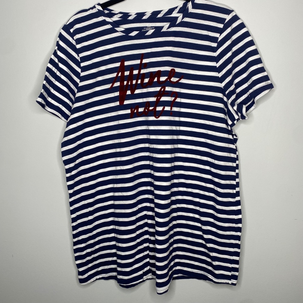 Lane Bryant Navy White‎ Stripe Wine Not Graphic T Shirt Top Plus Size 18 20